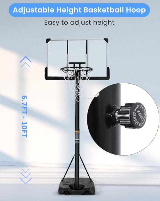 Portable Basketball Hoop Goal Basketball Hoop System Height Adjustable 7 ft. 6 in..10 ft. with 44 inch Indoor Outdoor PVC Backboard Material
