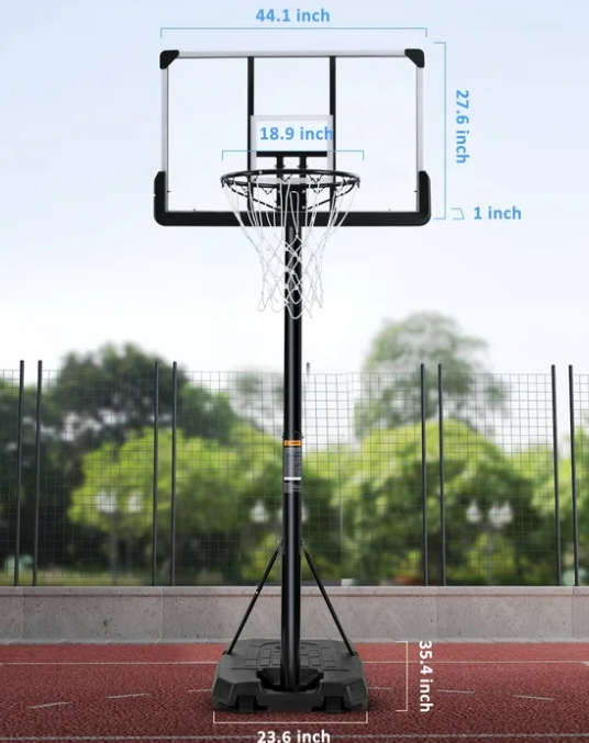 Portable Basketball Hoop Goal Basketball Hoop System Height Adjustable 7 ft. 6 in..10 ft. with 44 inch Indoor Outdoor PVC Backboard Material