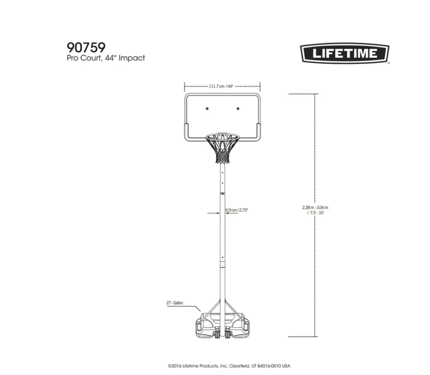 Lifetime 44-Inch Impact Portable Basketball Hoop with Telescoping Adjustment & Classic Rim – Model 90759-Outdoor Play