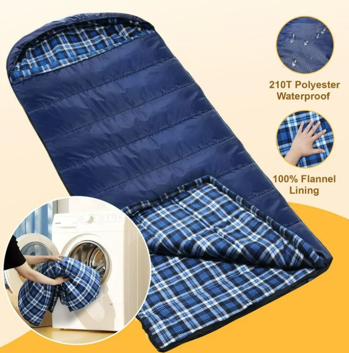 0 Degree Sleeping Bag 100% Cotton Flannel XXL for Adults 4 Season Big and Tall Cold Weather Winter Zero Degree Camping Sleeping Bag with Pillow and Compression Sack (Right Zippers))