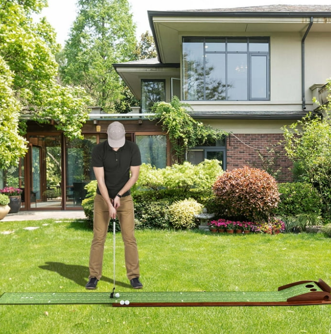 Costway Putting Green Practice Golf Putting Mat with Auto Ball Return
