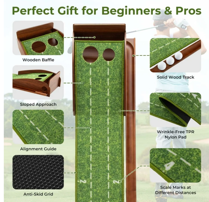 Costway Putting Green Practice Golf Putting Mat with Auto Ball Return