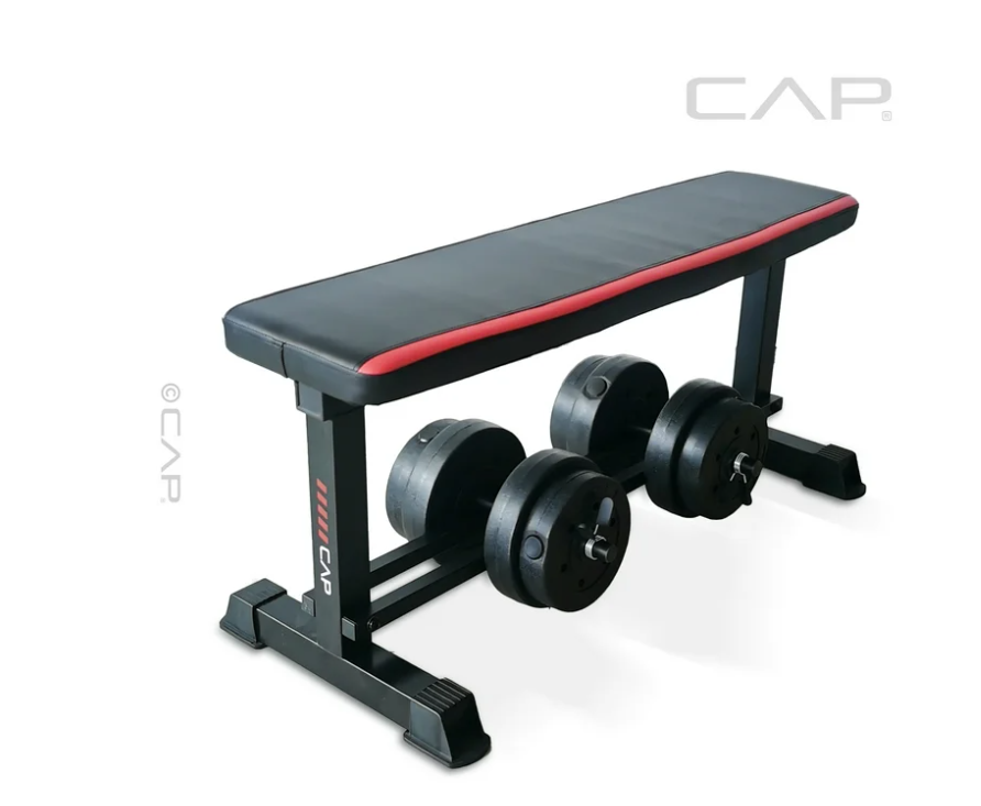 CAP Flat Weight Bench & 50 lb Adjustable Vinyl Dumbbell Set Combo