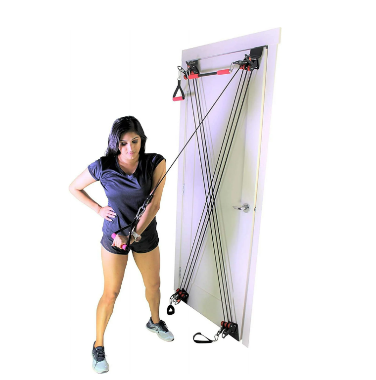 X Factor Door Gym Complete Home Fitness Set with the Straight Bar, DVD, and Workout Chart. For a full-body Workout at Home Gym