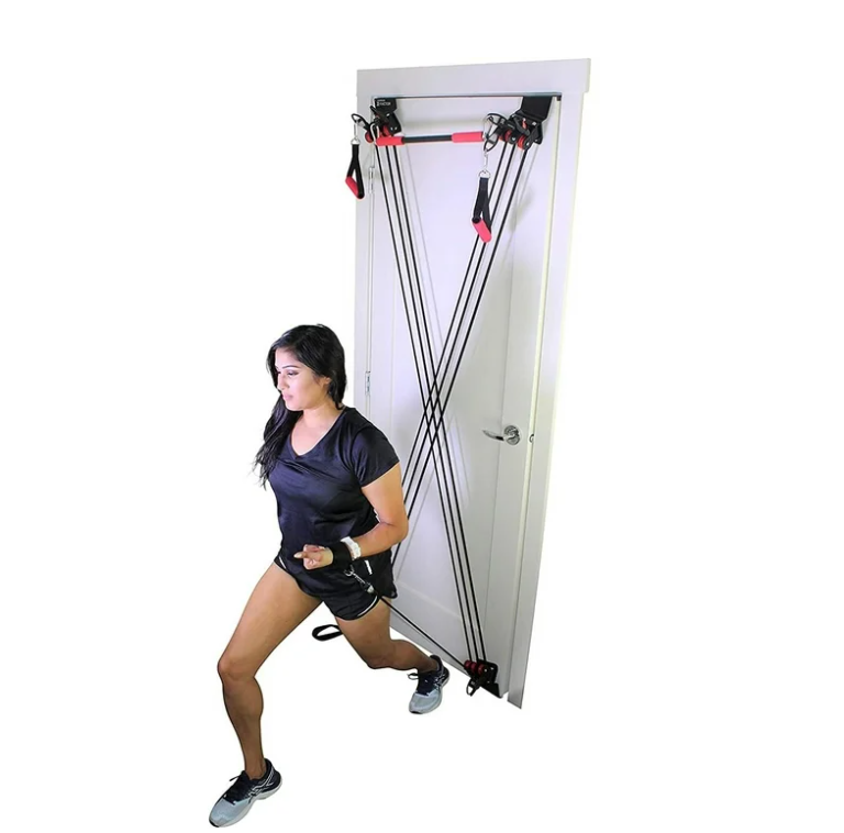 X Factor Door Gym Complete Home Fitness Set with the Straight Bar, DVD, and Workout Chart. For a full-body Workout at Home Gym