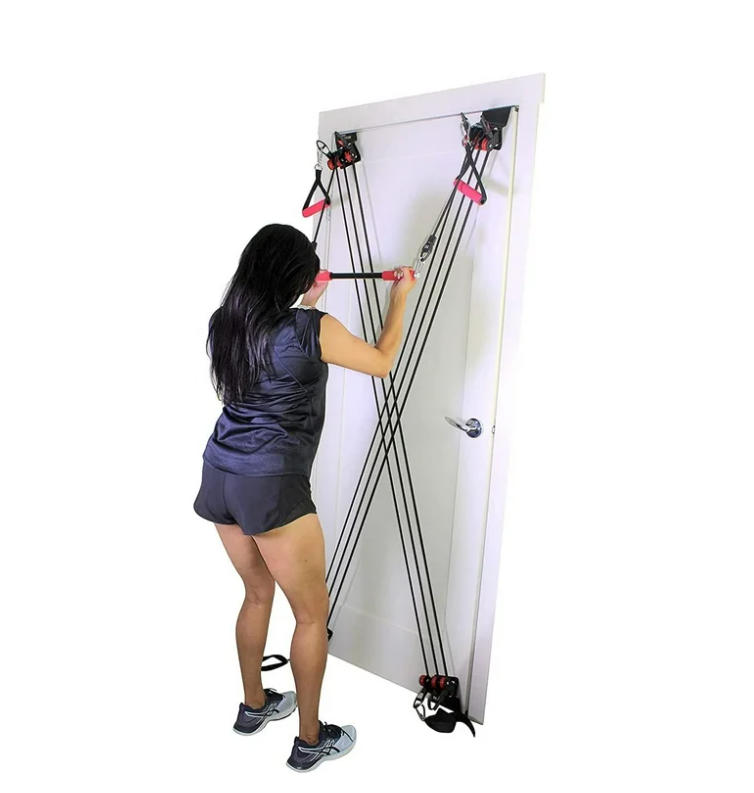 X Factor Door Gym Complete Home Fitness Set with the Straight Bar, DVD, and Workout Chart. For a full-body Workout at Home Gym