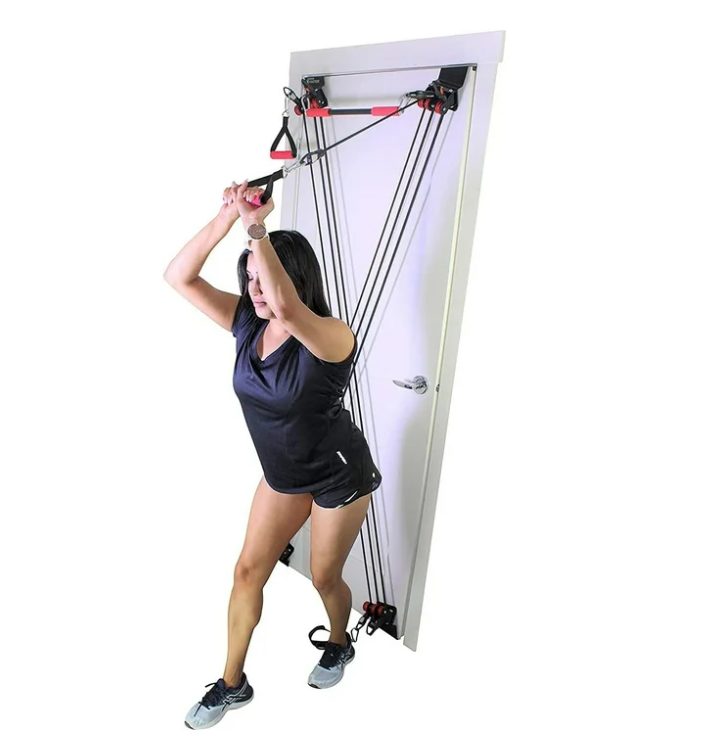 X Factor Door Gym Complete Home Fitness Set with the Straight Bar, DVD, and Workout Chart. For a full-body Workout at Home Gym