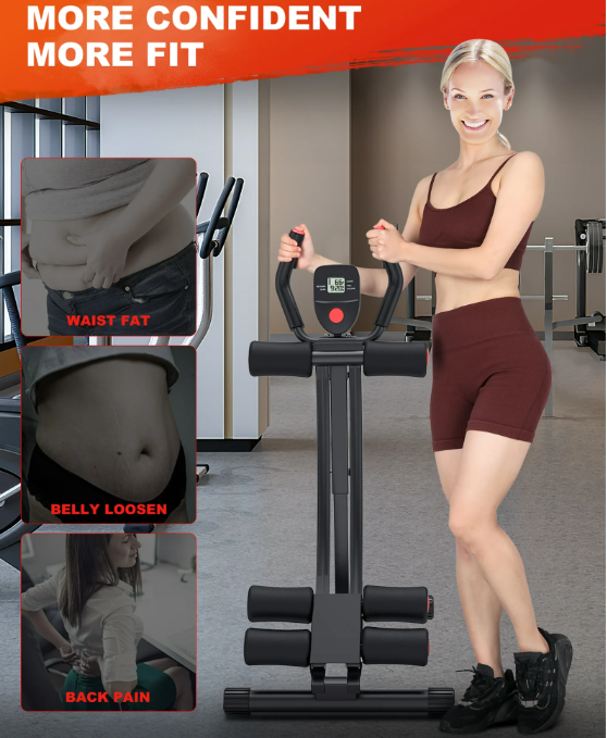 GIKPAL Foldable Ab Machine, Ab Workout Equipment for Home Gym,Core & Abdominal Trainer Fitness Equipment Max 440lbs with LCD Display
