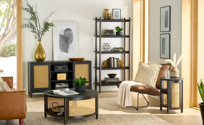 Better Homes & Gardens Springwood Caning Side Table, Charcoal Finish