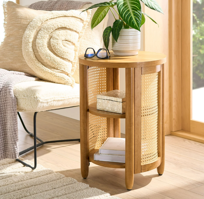 Better Homes & Gardens Springwood Caning Side Table, Charcoal Finish
