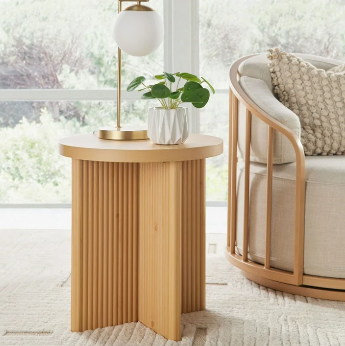 Better Homes & Gardens Lillian Fluted End Table, Natural Pine Finish