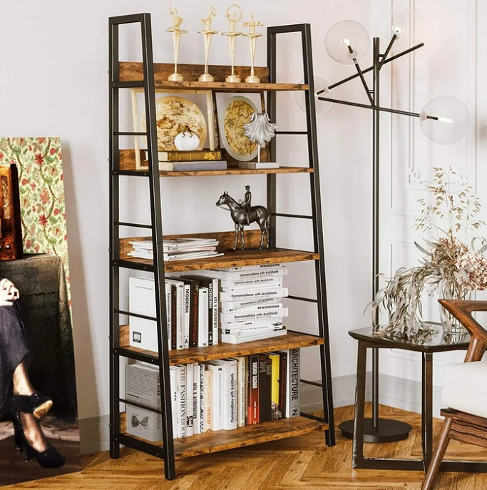 IRONCK Bookshelves and Bookcases 5 Tiers Ladder Shelf Home Office, Rustic Brown
