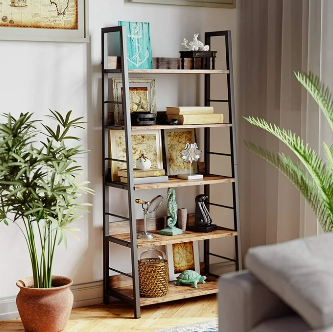 IRONCK Bookshelves and Bookcases 5 Tiers Ladder Shelf Home Office, Rustic Brown