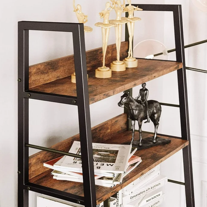 IRONCK Bookshelves and Bookcases 5 Tiers Ladder Shelf Home Office, Rustic Brown