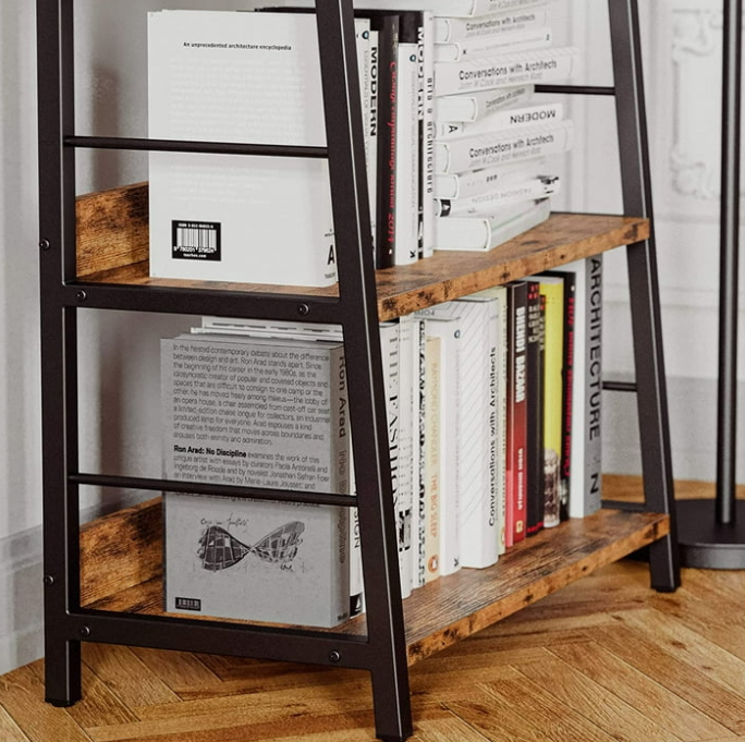 IRONCK Bookshelves and Bookcases 5 Tiers Ladder Shelf Home Office, Rustic Brown