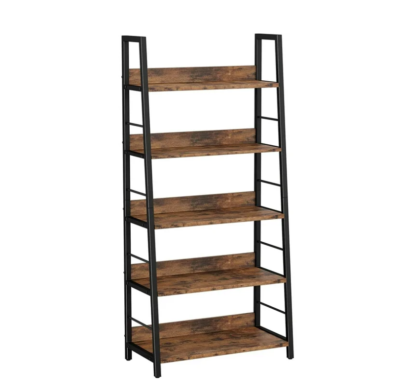 IRONCK Bookshelves and Bookcases 5 Tiers Ladder Shelf Home Office, Rustic Brown