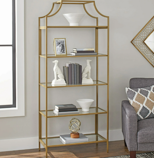 Better Homes & Gardens 71" Nola 5 Shelf Etagere Bookcase, Gold Finish