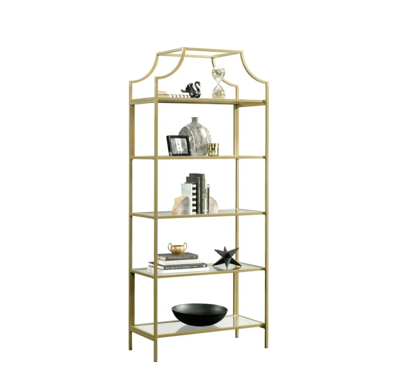 Better Homes & Gardens 71" Nola 5 Shelf Etagere Bookcase, Gold Finish