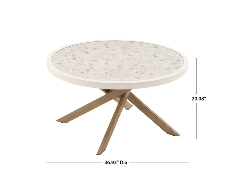 Better Homes & Gardens Paige Weather-Resistant Steel and Tile 37" Round Outdoor Coffee Table, Beige
