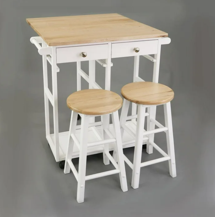 American Trails Breakfast Cart with Drop-Leaf Table, American Maple Top, Square - White