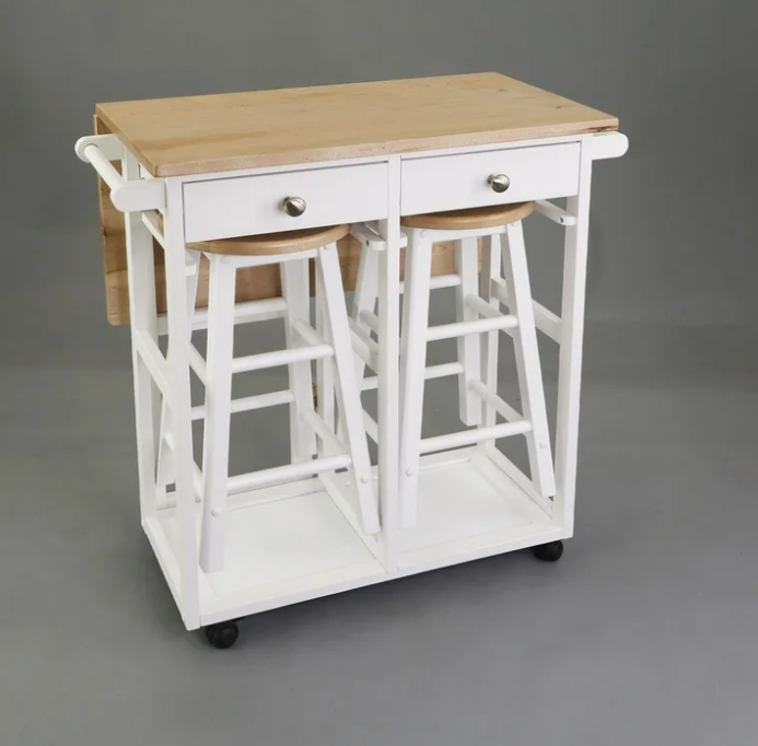 American Trails Breakfast Cart with Drop-Leaf Table, American Maple Top, Square - White