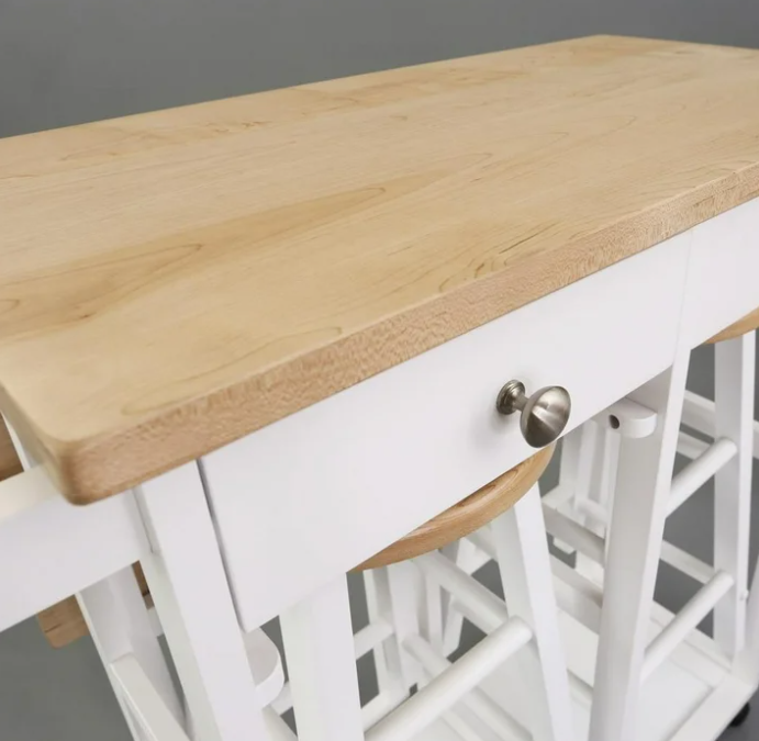 American Trails Breakfast Cart with Drop-Leaf Table, American Maple Top, Square - White