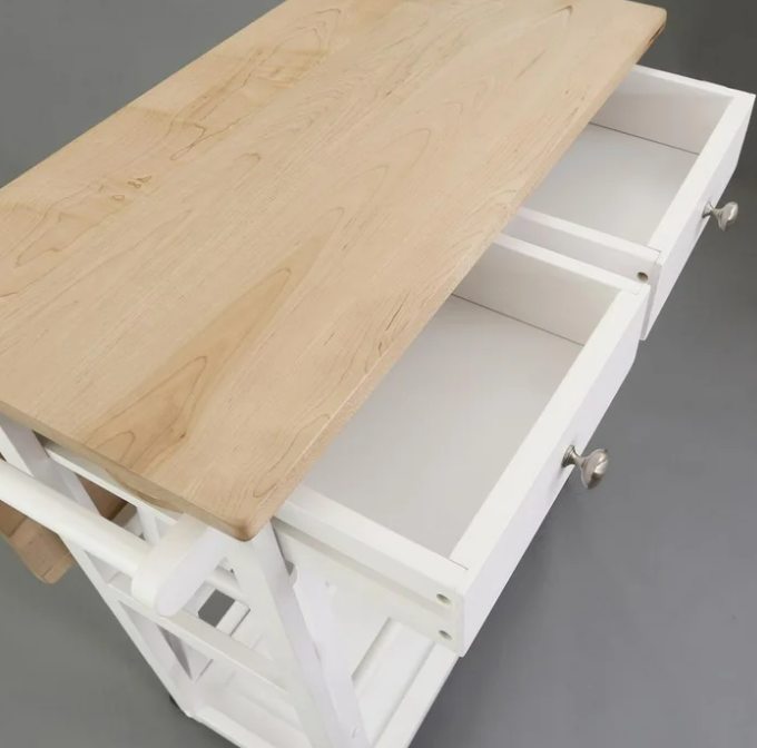 American Trails Breakfast Cart with Drop-Leaf Table, American Maple Top, Square - White