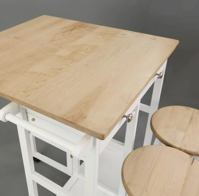 American Trails Breakfast Cart with Drop-Leaf Table, American Maple Top, Square - White