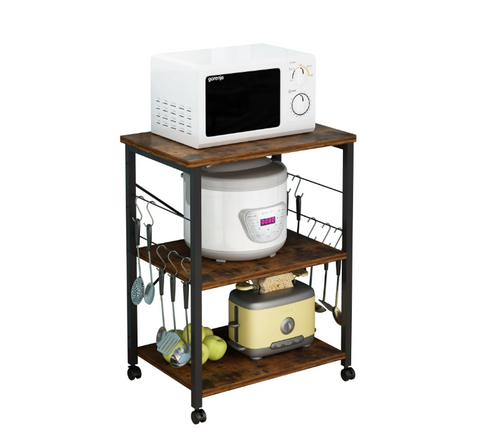 UBesGoo Kitchen Utility Cart, Microwave Table Stand, Rolling Small Kitchen Coffee Cart Organizer with Metal Frame, Vintage/Black