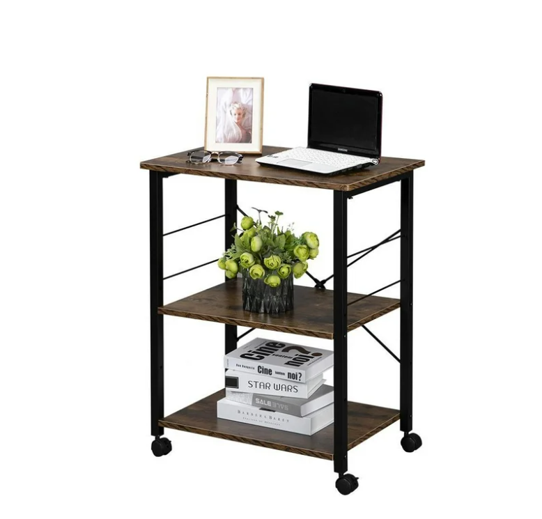 UBesGoo Kitchen Utility Cart, Microwave Table Stand, Rolling Small Kitchen Coffee Cart Organizer with Metal Frame, Vintage/Black
