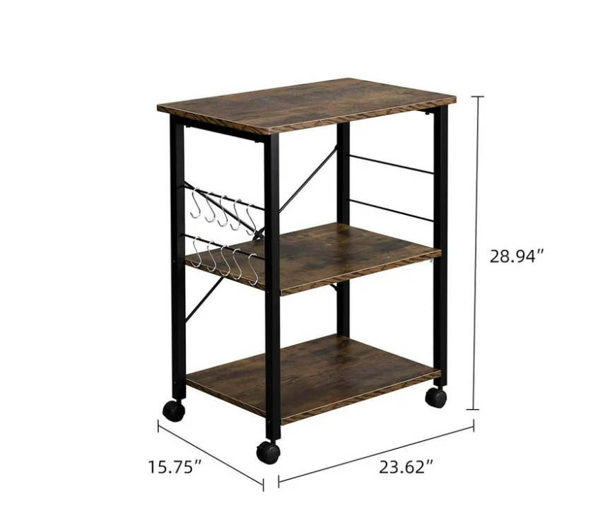 UBesGoo Kitchen Utility Cart, Microwave Table Stand, Rolling Small Kitchen Coffee Cart Organizer with Metal Frame, Vintage/Black