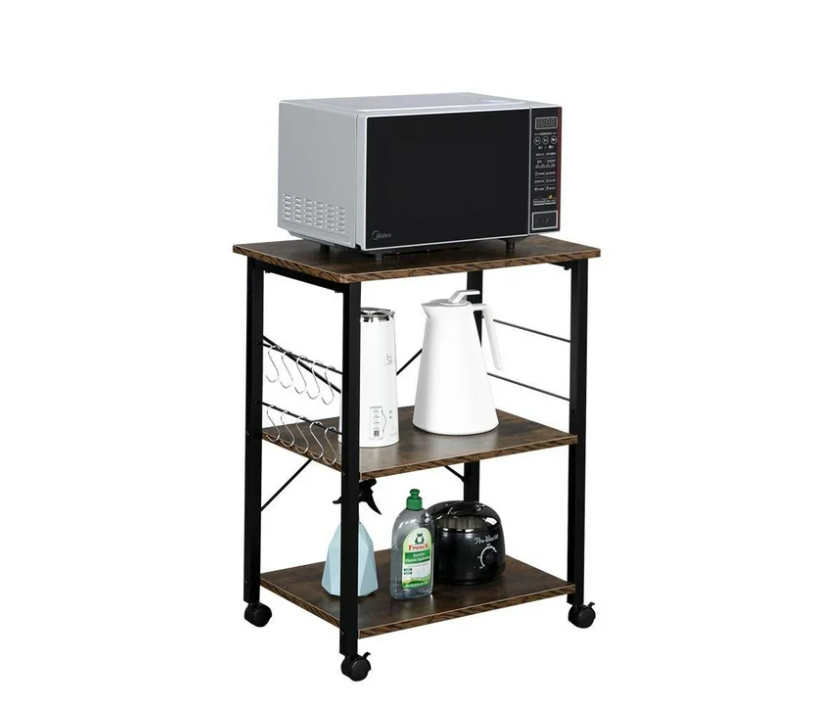 UBesGoo Kitchen Utility Cart, Microwave Table Stand, Rolling Small Kitchen Coffee Cart Organizer with Metal Frame, Vintage/Black