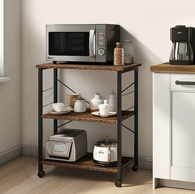 UBesGoo Kitchen Utility Cart, Microwave Table Stand, Rolling Small Kitchen Coffee Cart Organizer with Metal Frame, Vintage/Black