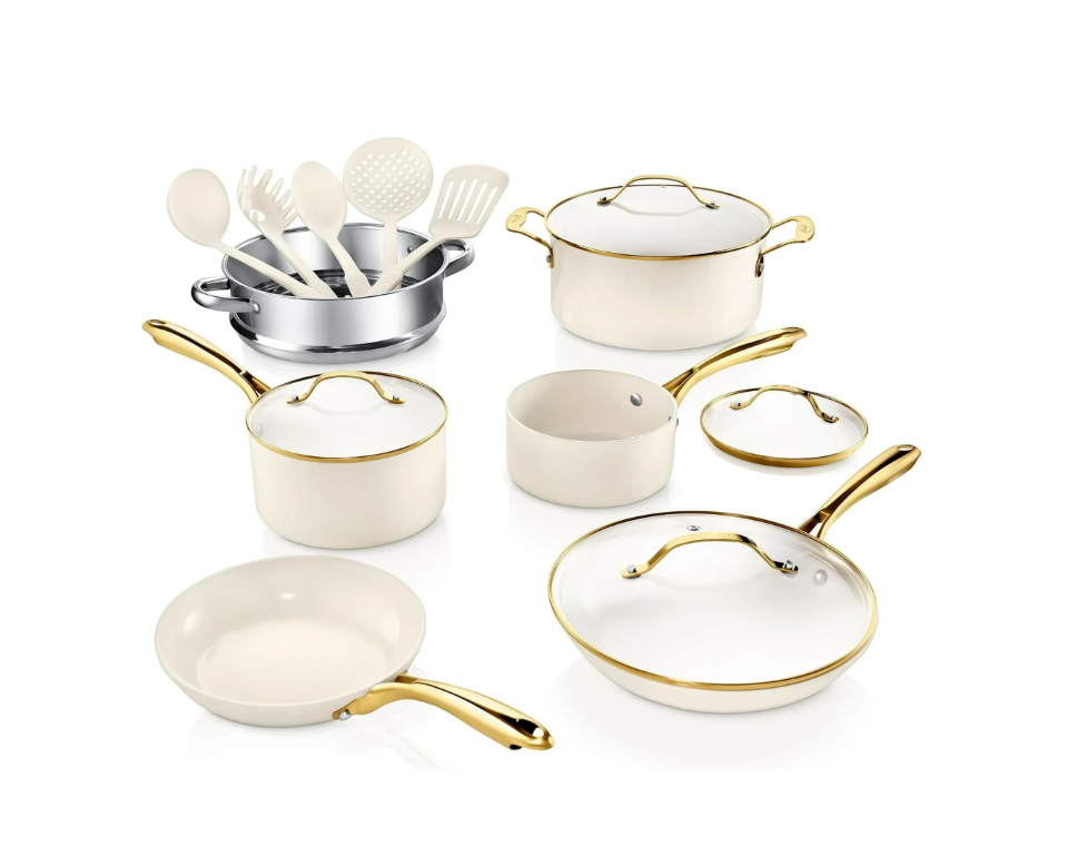 GOTHAM STEEL 15 Pc Ceramic Cookware Set Nonstick, Pots and Pans Set Non Stick for Kitchen with Frying Pan, Sauce Pan, Pots and Pans for Cooking, Non Toxic Cookware Sets, Oven and Dishwasher Safe
