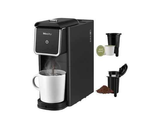 Mecity Stainless Steel Coffee Maker - Single Serve for Ground Coffee & Loose Tea, 6-12 Oz Brew Sizes, Black