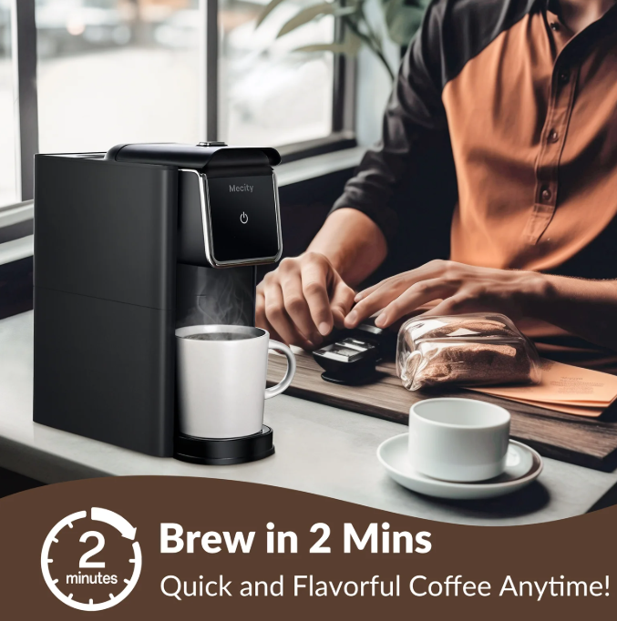 Mecity Stainless Steel Coffee Maker - Single Serve for Ground Coffee & Loose Tea, 6-12 Oz Brew Sizes, Black