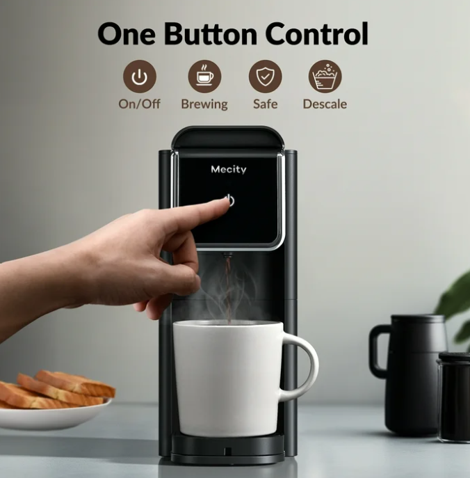 Mecity Stainless Steel Coffee Maker - Single Serve for Ground Coffee & Loose Tea, 6-12 Oz Brew Sizes, Black