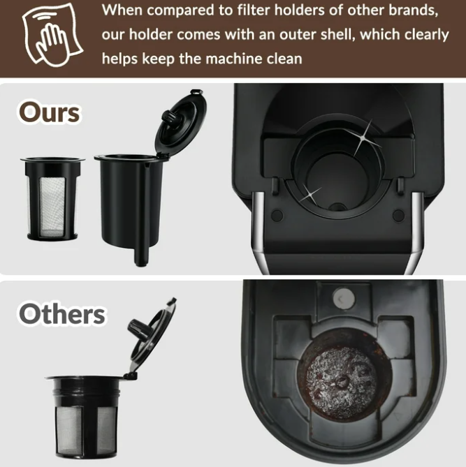 Mecity Stainless Steel Coffee Maker - Single Serve for Ground Coffee & Loose Tea, 6-12 Oz Brew Sizes, Black