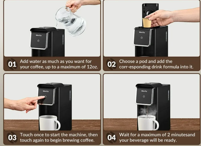 Mecity Stainless Steel Coffee Maker - Single Serve for Ground Coffee & Loose Tea, 6-12 Oz Brew Sizes, Black
