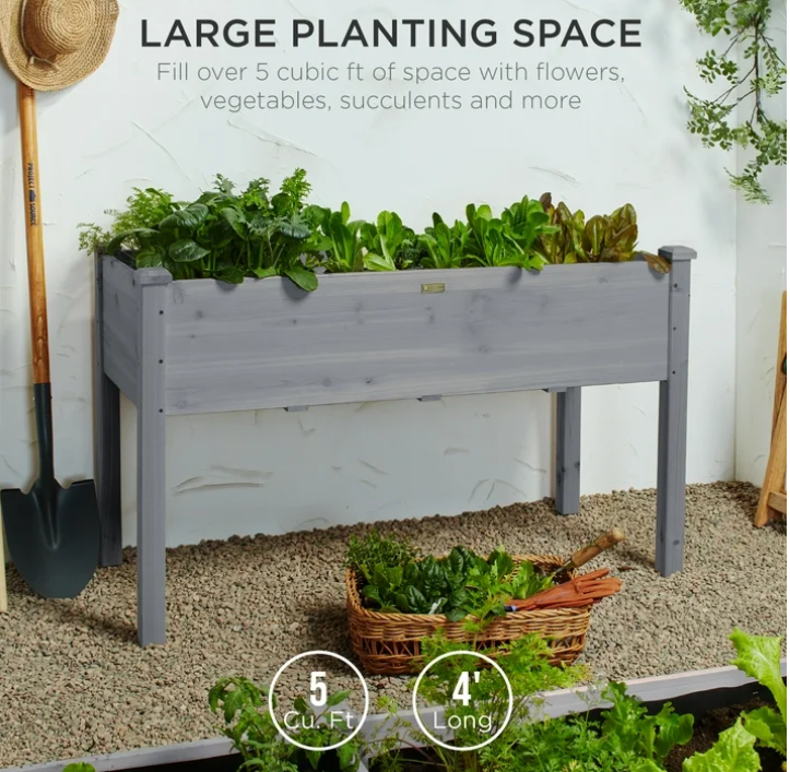Best Choice Products Raised Garden Bed - Gray, Elevated Wood Planter Box w/ Liner, Foot Caps & Divider Panel (34/48/72in Options)