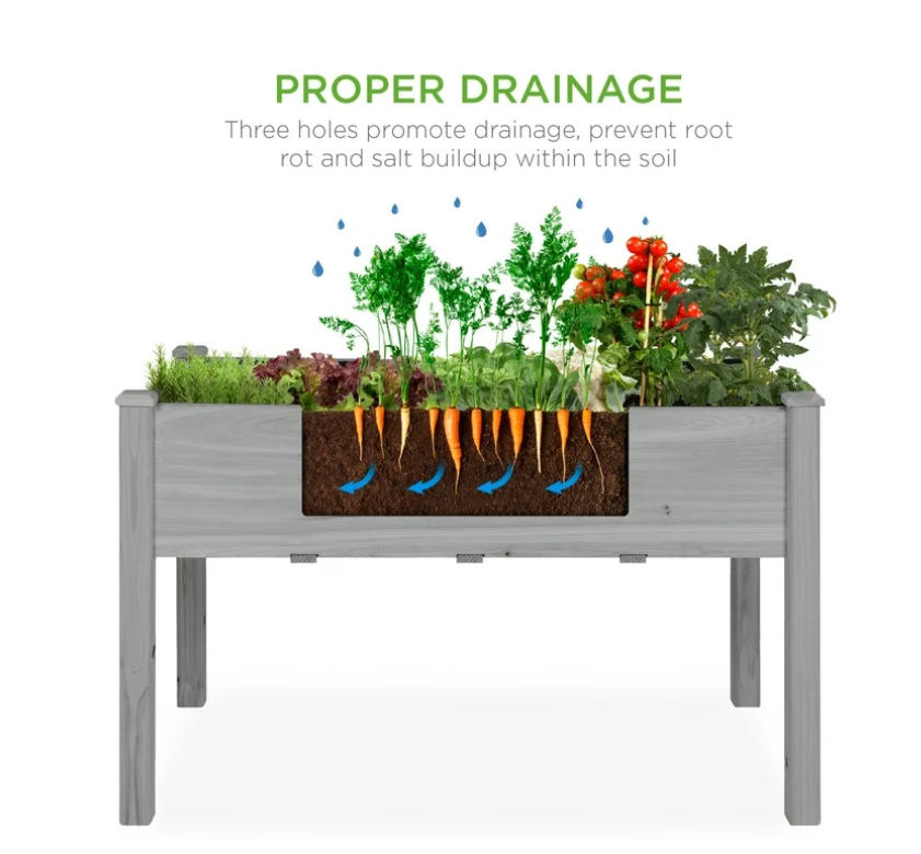 Best Choice Products Raised Garden Bed - Gray, Elevated Wood Planter Box w/ Liner, Foot Caps & Divider Panel (34/48/72in Options)