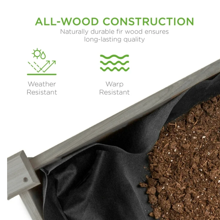Best Choice Products Raised Garden Bed - Gray, Elevated Wood Planter Box w/ Liner, Foot Caps & Divider Panel (34/48/72in Options)