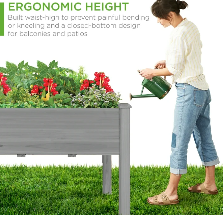 Best Choice Products Raised Garden Bed - Gray, Elevated Wood Planter Box w/ Liner, Foot Caps & Divider Panel (34/48/72in Options)