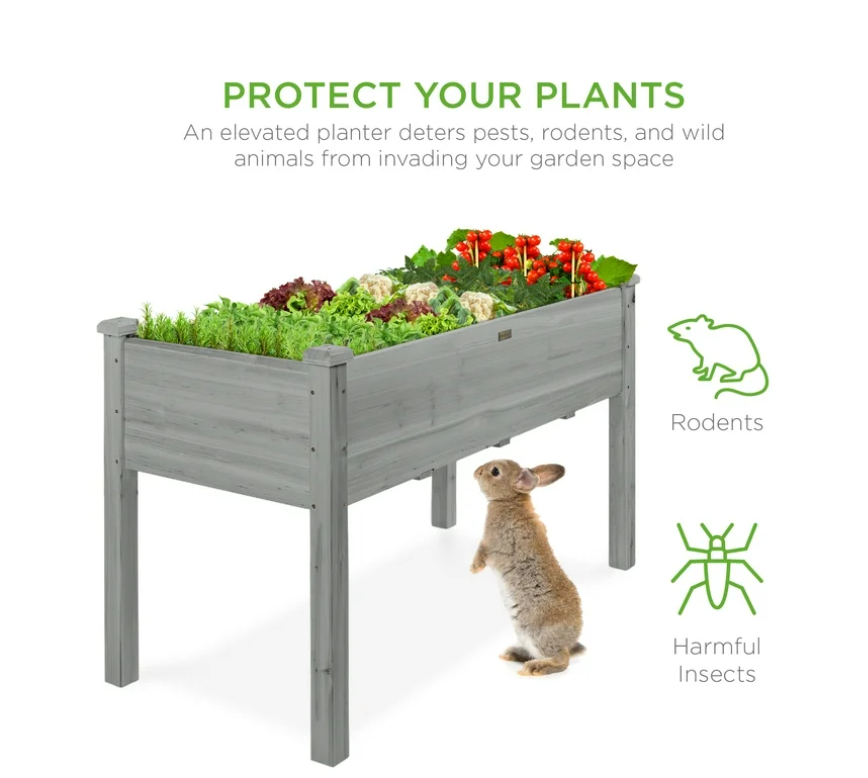 Best Choice Products Raised Garden Bed - Gray, Elevated Wood Planter Box w/ Liner, Foot Caps & Divider Panel (34/48/72in Options)
