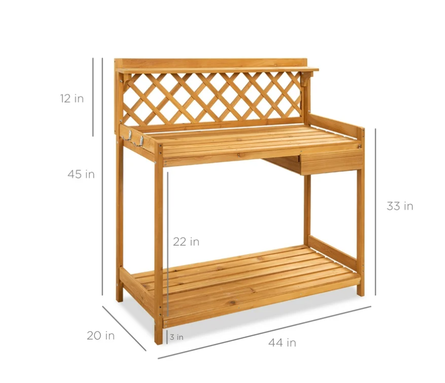 Best Choice Products Outdoor Wooden Garden Potting Bench, Workstation Table w/ Cabinet Drawer, Open Shelf - Natural