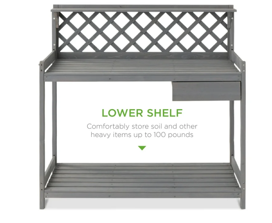 Best Choice Products Outdoor Wooden Garden Potting Bench, Workstation Table w/ Cabinet Drawer, Open Shelf - Natural