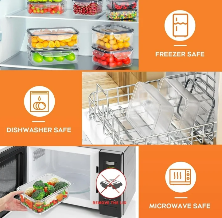 48 PCS Plastic Food Storage Containers with Lids (24 Containers & 24 Lids), Leakproof BPA-Free Containers for Kitchen Organization, Meal Prep, Reusable Lunch Container