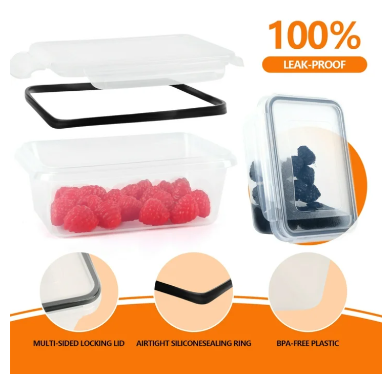 48 PCS Plastic Food Storage Containers with Lids (24 Containers & 24 Lids), Leakproof BPA-Free Containers for Kitchen Organization, Meal Prep, Reusable Lunch Container