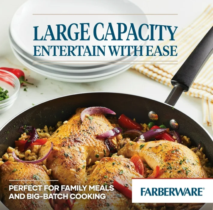 Farberware Easy Clean 22 Piece Nonstick Aluminum Cookware Set, Almond