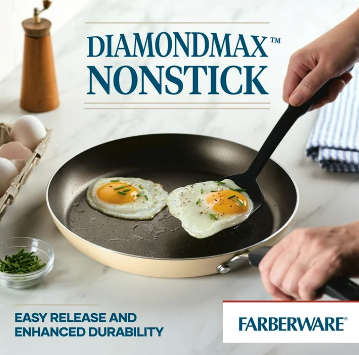 Farberware Easy Clean 22 Piece Nonstick Aluminum Cookware Set, Almond